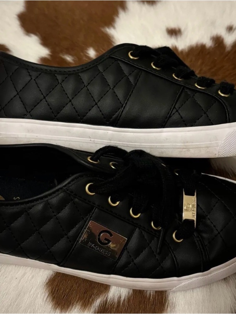 Guess Black Quilted Low-Top Sneakers with Gold Accents - Women’s
